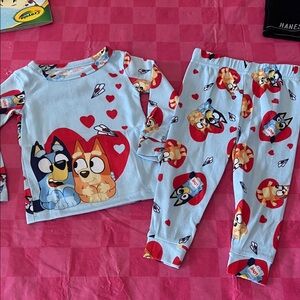 Adorable Cartoon Print Kids Pajama Set - Light Blue and Red